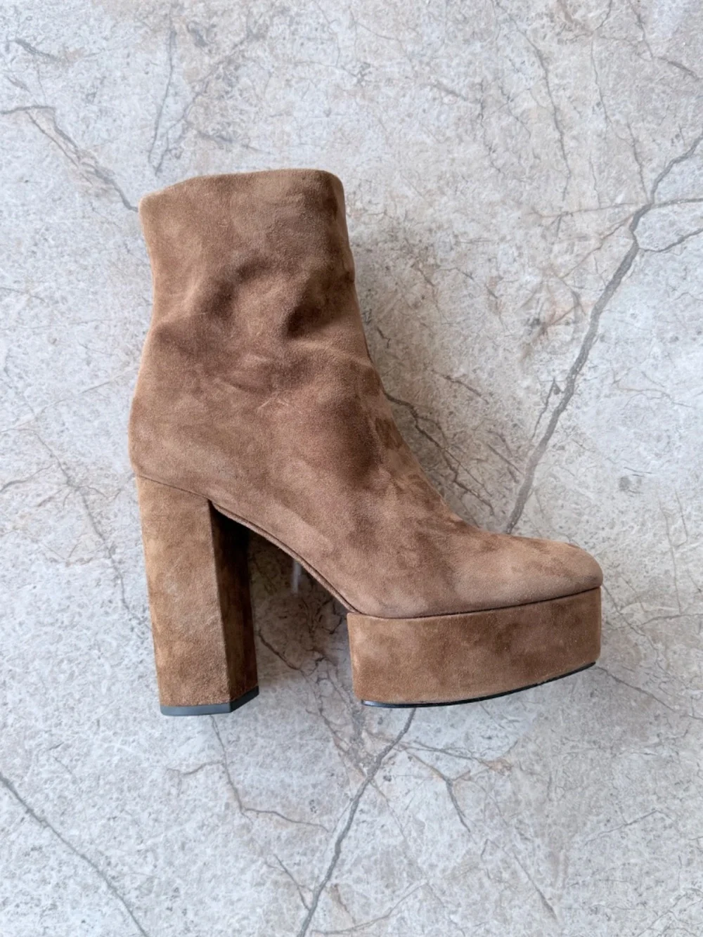 Alexander Wang Cora Dark Truffle Brown Suede Chunky Platform Ankle Boots